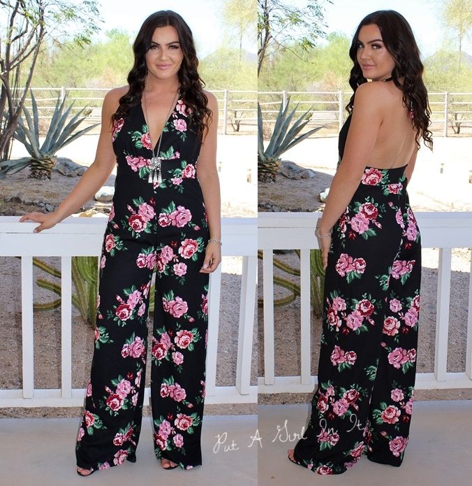 New PLUS SIZE Womens BLACK FLORAL HALTER BOHO JUMPER ROMPER